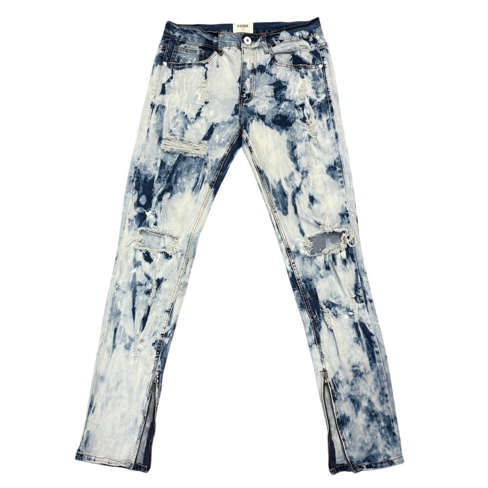 KDNK Jeans Men S/30 Blue‎ Acid Wash Distressed Ripped Ankle Zip Streetwear